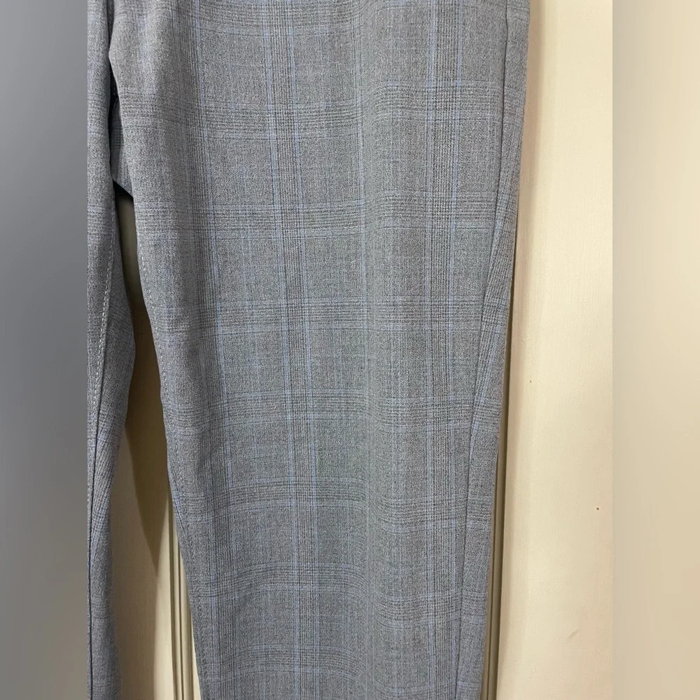 Zara Plaid Dress Pants Mens 32 Gray Slim Fit Ankle Flat Front Stretch